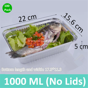 Aluminum Pans Large, Aluminum Disposable Pans (1000 ML), Foil Pans for Freezing, Cooking, Heating, Storing, Prepping Food [100 Pack]