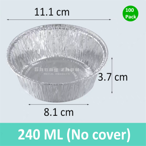 240 ML Round Aluminum Foil Pans, Takeout and Catering Foil Pans, Disposable Aluminum Foil Pans for Baking, Cooking, Parties [100 Pack]