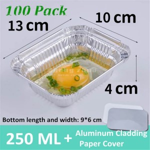 Rectangular Aluminum Pans with Lids, 100 Pack Aluminum Disposable Pans, Roasting Pans for Ovens, Chafing Pans with Lids, Foil Pans for BBQ (250 ML)