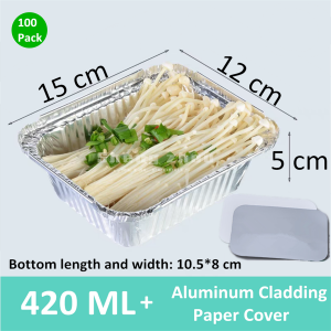 Aluminum Disposable Pans with Lids [100 Pack], Foil Pans for Baking, Heating, Storing, Prepping Food, Aluminum Pans for Toaster Oven-420 ML