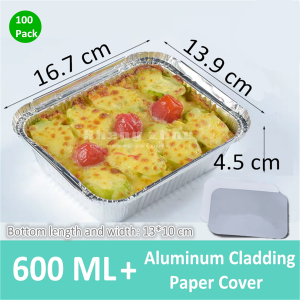 Foil Pans for Cooking, Baking, Storage, Aluminum Pans with Lids（600 ML), Aluminum Disposable Pans for Parties, BBQ, Roasting Pans for Toaster Ovens [100 Pack]
