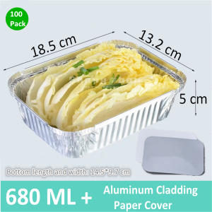 Aluminum Disposable Pans (680 ML) with Lids, Aluminum Foil Pans for Chafing Racks, Aluminum Disposable Pans for Toaster Oven, Aluminum Tins/Foil Pans Used Warming Appetizers, Roasting Food [100 Pack]