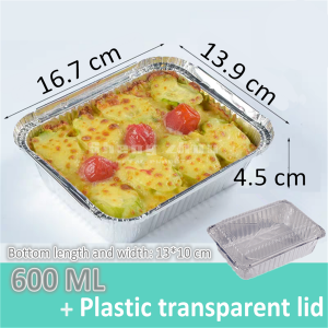 100 Pack-Aluminum Pans with Plastic Transparent Lids, Aluminum Disposable Pans, Aluminum Pans for Parties, BBQ, Aluminum Roasting Pans Disposable, Takeout and Catering Aluminum Tins (600 ML)