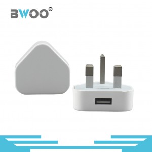 BWOO Factory Wholesale Single USB Port Wall Charger Wall Adapter in 3 Pin UK Standard with CE Certificate