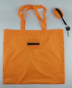 orange color 190T Polyester folding shopping bags vest bags T-shirt bags waistcoat pocket with pouch