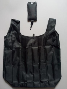 black color 190T Polyester folding shopping bags vest bags T-shirt bags waistcoat pocket with pouch