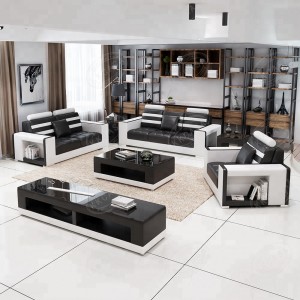 American modern best sell black leather office genuine leather I shaped sofa set modern