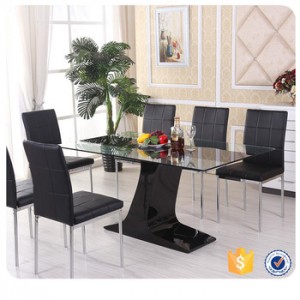 Cheap modern glass dining table with mdf high gloss base