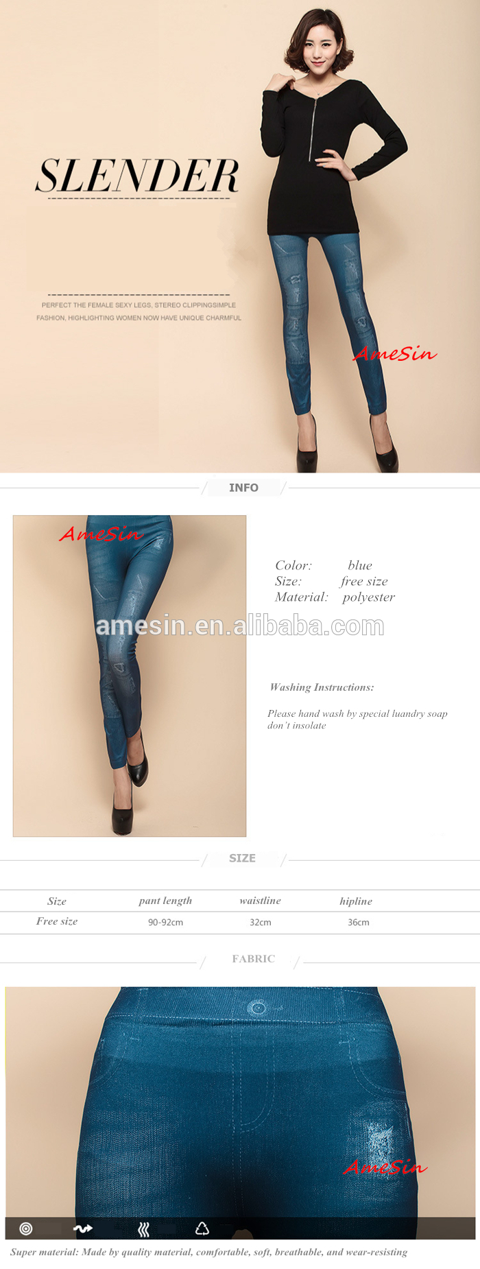 AMESIN YK06 Elastic Waist Stretch Jeans Wholesale Price Blue Skinny Jeans