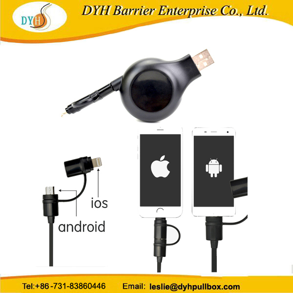 Portable Mini USB Retractable Cable Roller for Ios, Type-C and Android Phone Charge
