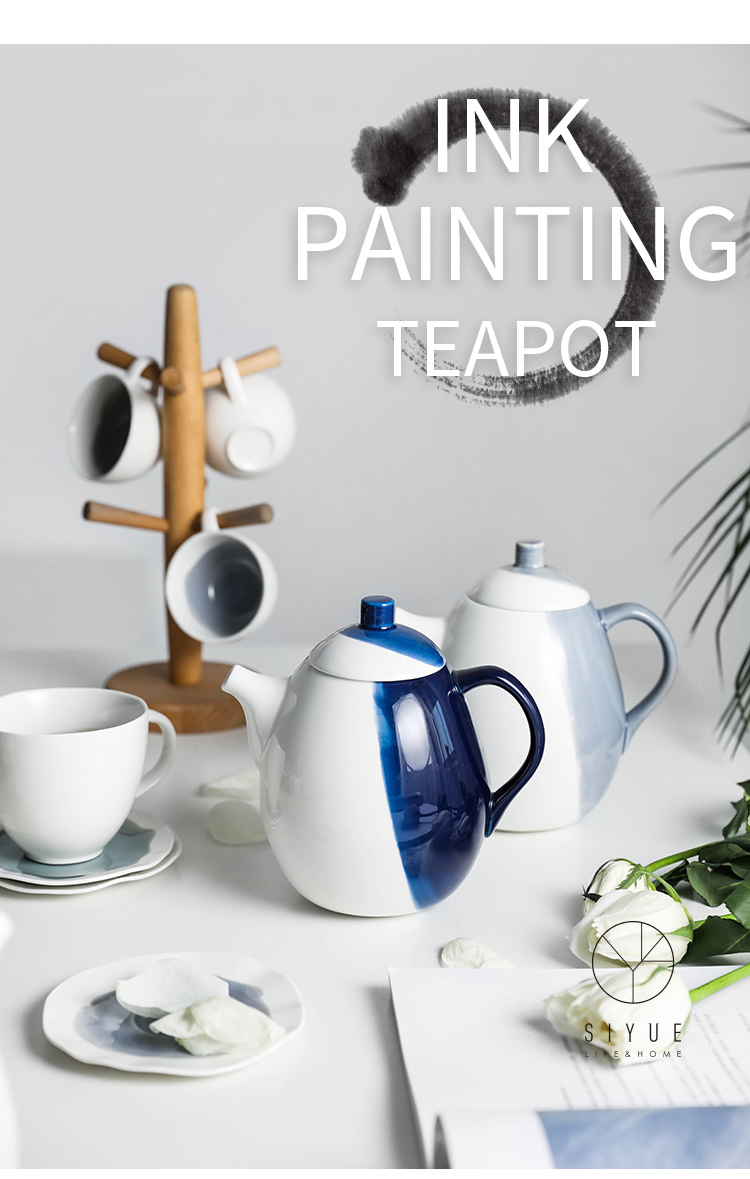 Custom Printed ink Teapot Bulk Porcelain Ceramic Tea pot Sets