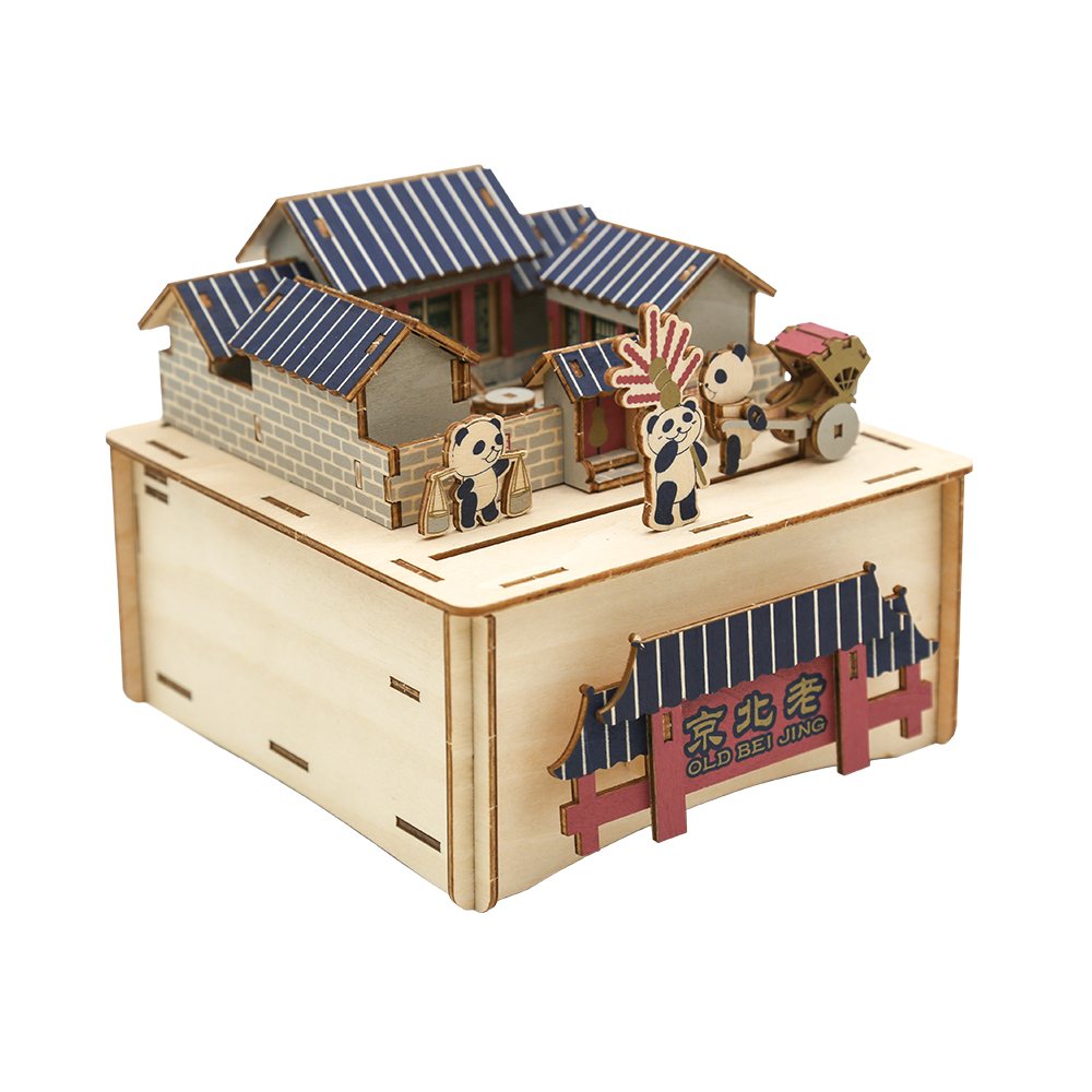 Convenient Design Wooden Music Box Custom Old Beijing Wood 3D Puzzle For Ladies