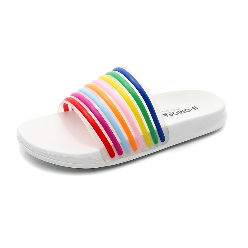 latest design women summer slippers Custom logo lady branded eva flat rainbow jelly slide sandals