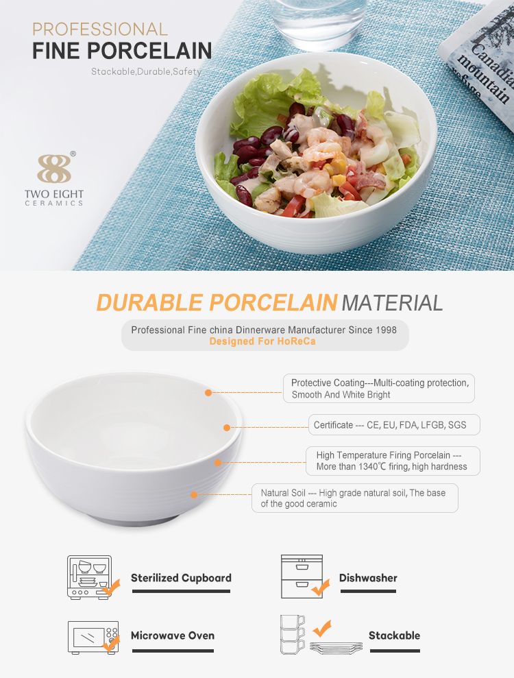 2019 Hotel Restaurant White Ceramic Fruit Bowl, Hotel Quality Custom Logo Porcelain Ceramic Salad Bowl!