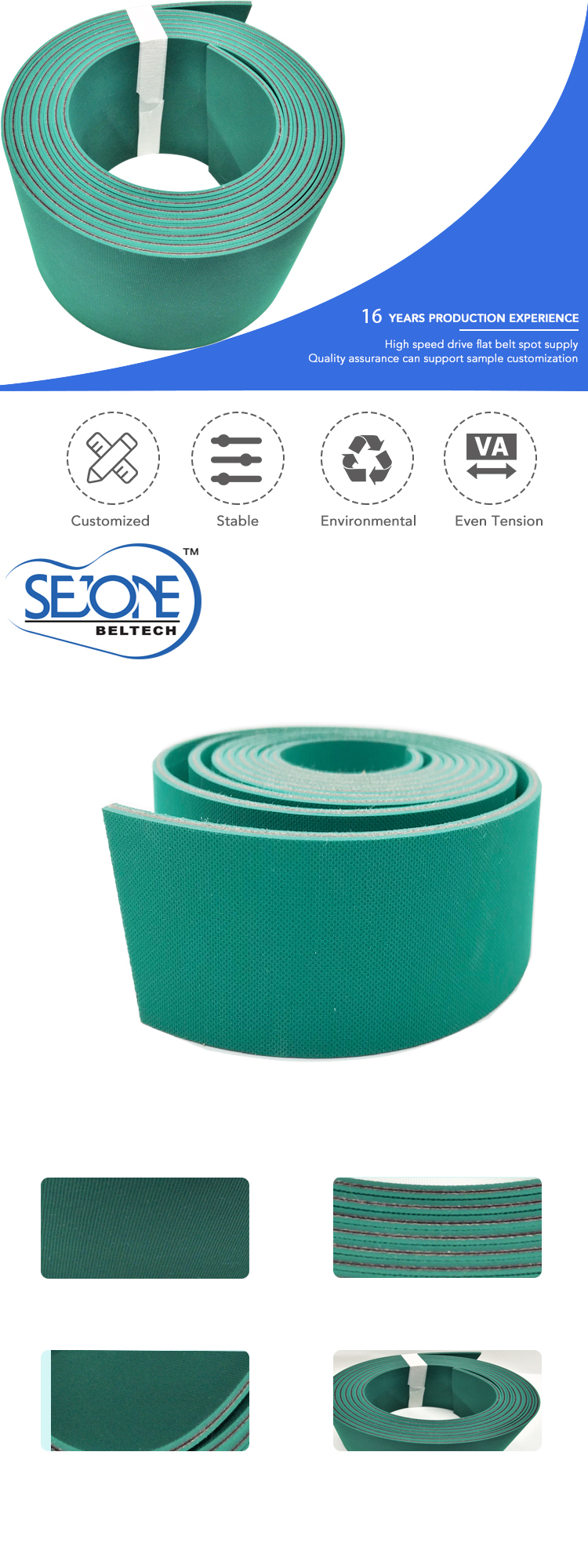3.0mm green/green antistatic nylon folder gluer belt conveyor belt
