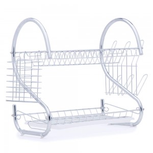 Hot Sale home tableware Organizer folding white 2 Tiers Chrome Kitchen Dish drying Drainer Rack