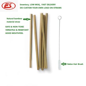 Custom laser engraving logo natural bamboo straw organic juice straw with brush