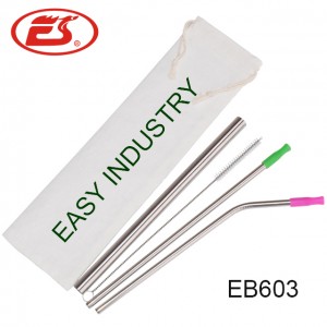 Eco Friendly straight reusable stainless steel metal drinking straws set with thread brush
