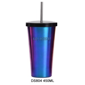 DP502 450ML/15oz dome lid custom logo double wall plastic straw tumbler with AS material