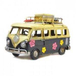 Vintage Colorful Flower Bus Metal Model Handmade Classic Camping Bus Toy Home Desktop Decoration Kid Girl Birthday Gift