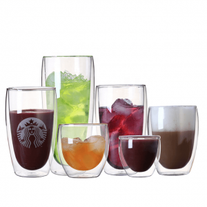 Insulated pyrex double layer glass thermos coffee cup with lid