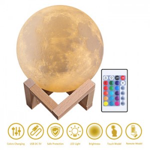 White 6 inches moon light, rechargeable 3D printed lunar lamp, remote 16 colors changing night light