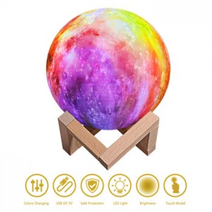 6 inches 7 colors decorative 3D printed moon light, touch and pat 3 color changing night lamp for gifts