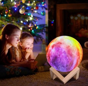 Colors decorative 3D printed moon light, touch and pat 3 color changing night lamp for gifts