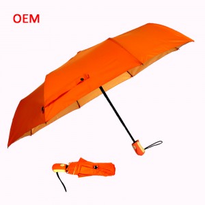 Auto open orange 3 folding umbrella