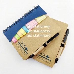 kraft eco friendly sticky notepad and A5 size spiral notebook with memo sticky notes and paper ball pen