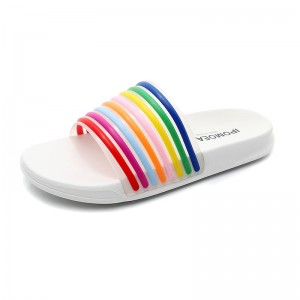 latest design women summer slippers Custom logo lady branded eva flat rainbow jelly slide sandals