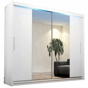 Perfect Choice Modern White Color Bedroom Mirror Sliding Doors Wardrobe with LED
