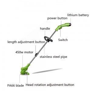 Lithium string trimmer for home use with patent pipe