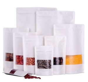 Food grade white kraft paper stand up pouches melaka ziplock snack plastic packaging bag with zipper