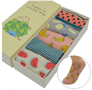 5 Pair/set Cute Cotton Fashion Cartoon Fruit Watermelon/Pineapple/Banana Women Short Ankle Invisible Socks with Gift Box