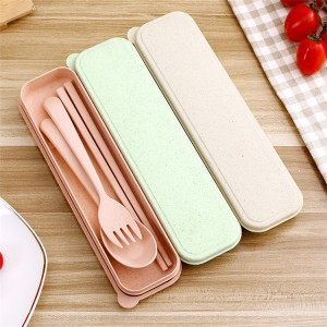 ECO Friendly Reusable Material Spoon Fork Chopsticks Wheat Straw Cutlery Set With Box Case