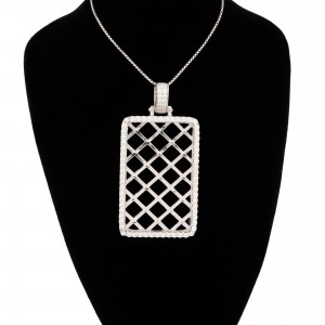 Pendant Hip Hop Zircon 925 Sterling Silver Jewelry Geometric Grid Necklace