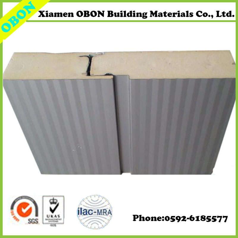 Place of Origin: Fujian, China (Mainland) Brand Name: OBON Model Number: QJFBT90L2270W610 Panel Material: Metal Type: EPS Sandwich Panels Effective Width: 1150mm/960mm/950mm Length: Can be customized Thickness of core insulation: 50mm,75mm,100mm,120mm,150mm Metal sheet thickness: 0.4~0.8mm Materials: PU, Color steel sheet Colors: Whitegrey,Sliver,Sea Blue,Red,etc,as required Density of Core Material: 36-45Kg/m³ Features: Soundproof, fireproof, waterproof Certifications: CE, ISO14001, ISO9001 Surface Texture and Appearance: Small wave,Flat,Embossment,Big rib,etc
