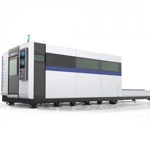 Fiber laser cutting machine with exchange table and cover