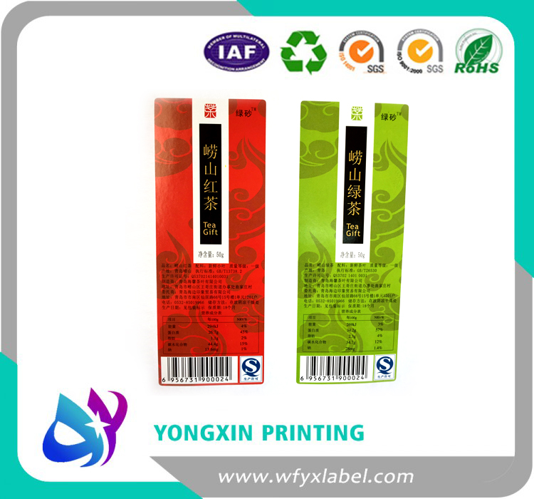 high quality metallized green  tea labels  ,glossy lamination