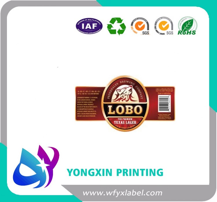 high quailty of printing ,customizedmetallized  beer labels