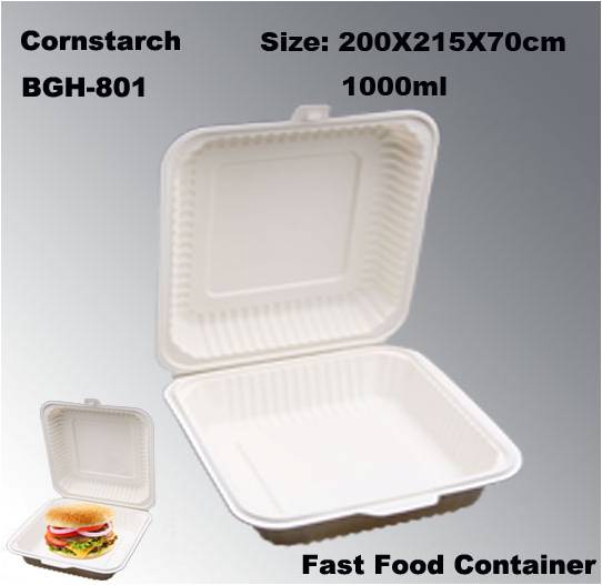 Cornstarch Disposable Take out Box 1000 Ml Restaurant Container Bgh-801 Eco-Friendly Tableware