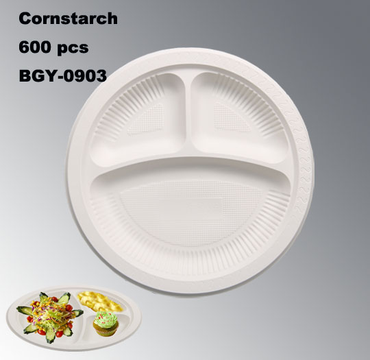 3 Parts Biodegradation Compostable Cornstarch Eco-Friendly Disposable Plate Dishes