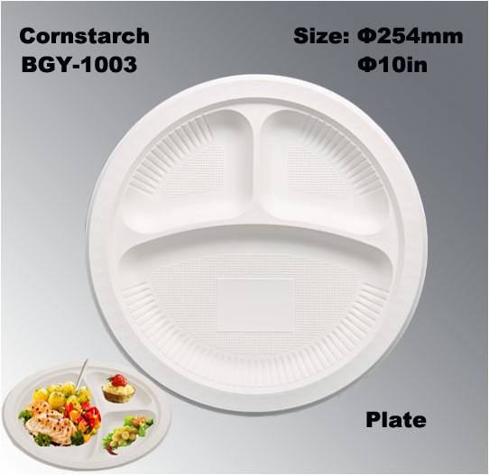 3 Compartments High Capacity Disposable Biodegradable Corn Starch Dishes Plate