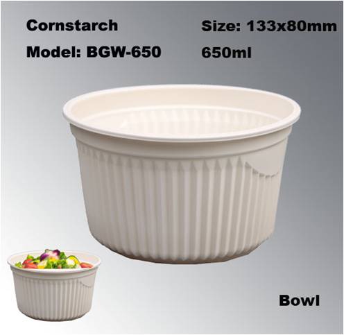 100% Biodegradation Disposable Compostable Cornstarch Tableware Big Bowl with Lid