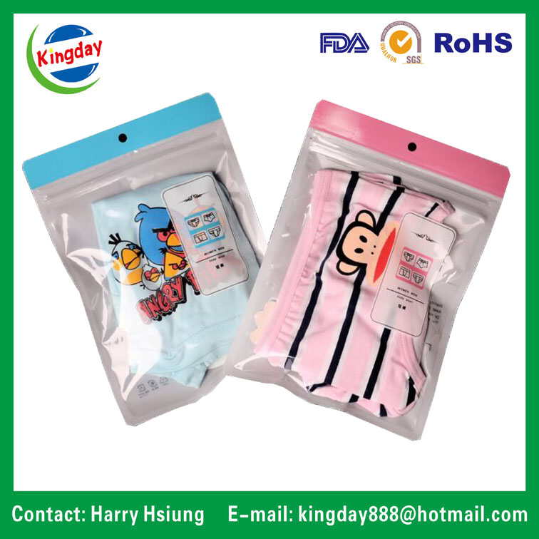 Standup Ziplock/Zipper Bag for Underwear & Garment with Plastic Hook/Hanging Hole, Foldable Zipper Pouch